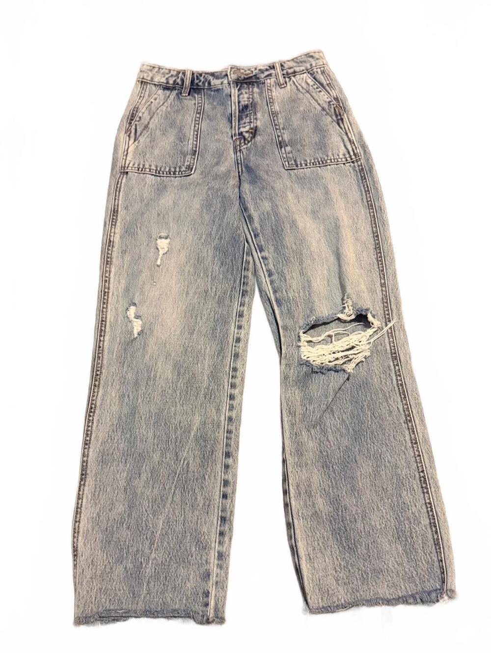 Hidden Los Angeles Size 26 Light Wash Distressed Wide Leg Jeans
